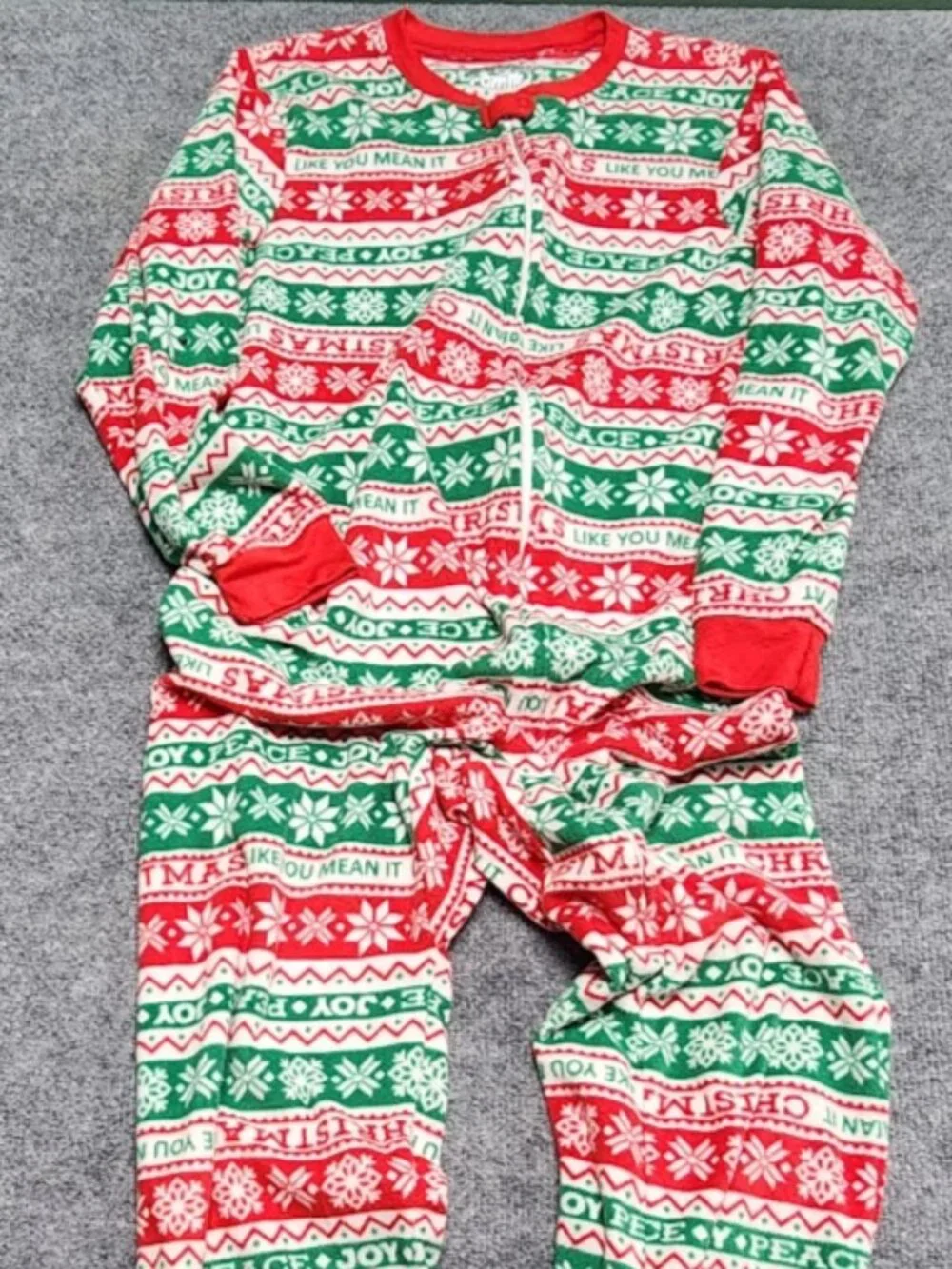 Jammin’ For Your Families Kids 10/12 Christmas Pajama Onesie Red Green Holiday